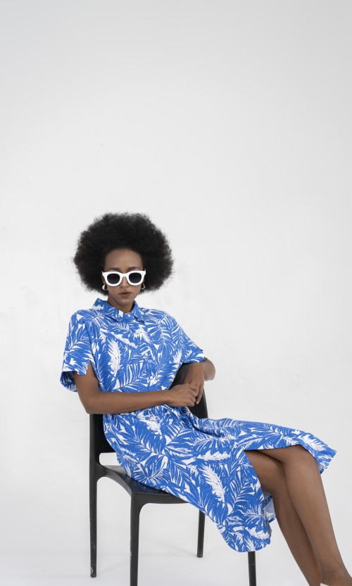 SIXDO Shirtwaist Raw Midi Dress
